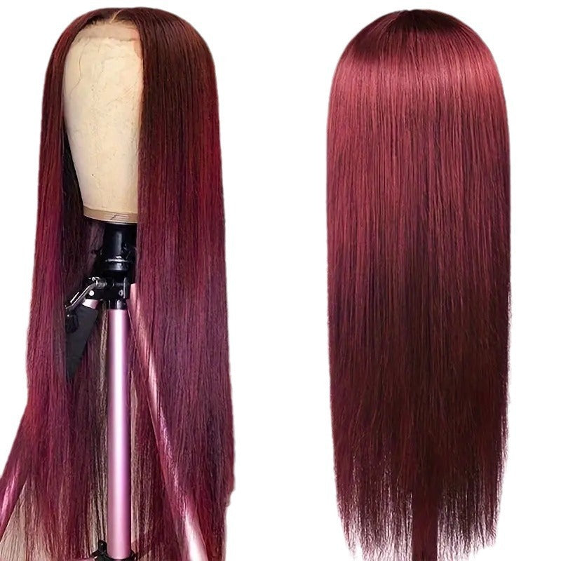 Wine Red Straight Front Lace Straight Hair Wig