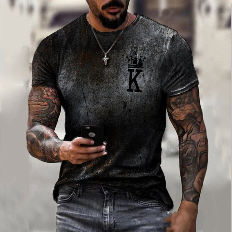 Men's Summer European And American New Fashion Casual Gradient Printing Letter K Male T-Shirt