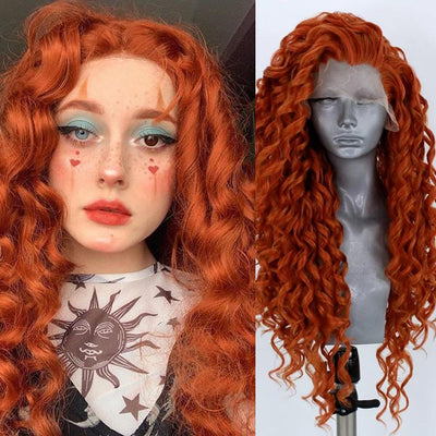 European And American Wig Female Hand Woven Front Lace Chemical Fiber Long Curly Hair Wig Cover