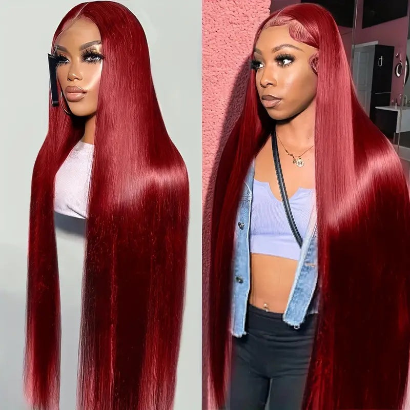 Wine Red Straight Front Lace Straight Hair Wig