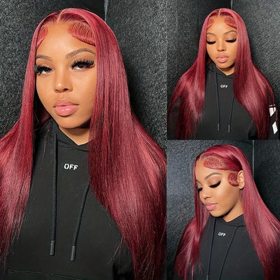 Wine Red Straight Front Lace Straight Hair Wig