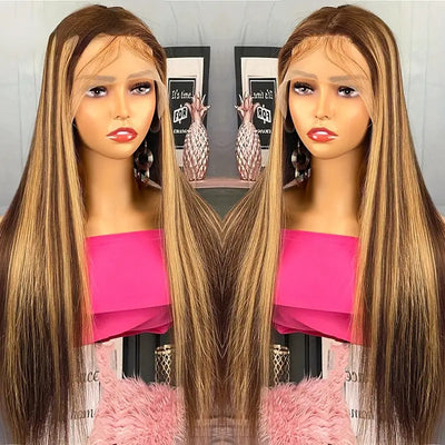 Piano Color Long Straight Wig Front Lace Full-head Wig
