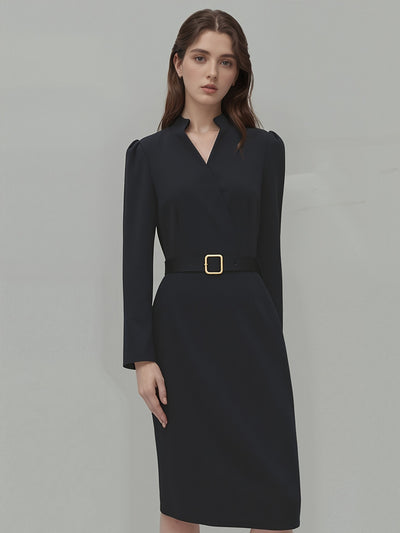 Slim-fitting Casual Suit Dress V-neck Long-sleeved Dresses Commuting Office Clothing For Women